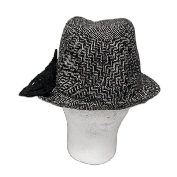 Tweed Herringbone Fedora Hat with Side Bow Wool Blend One Size Fall Style FIt - Picture 4 of 9